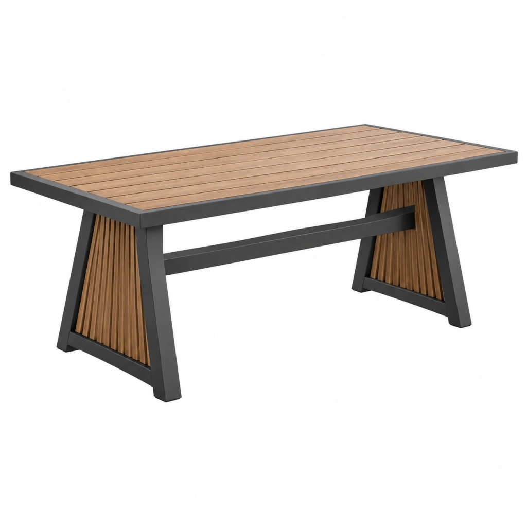 Gartentisch 180 x 90 x 75 cm Holz Metall Braun Schwarz rechteckig