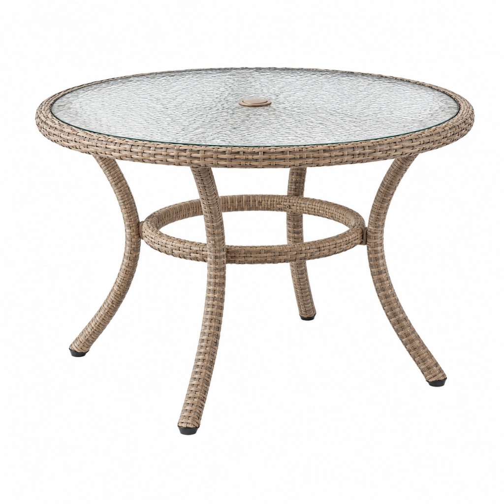 Gartentisch Ø100 cm Polyrattan Braun mit Glasplatte rund