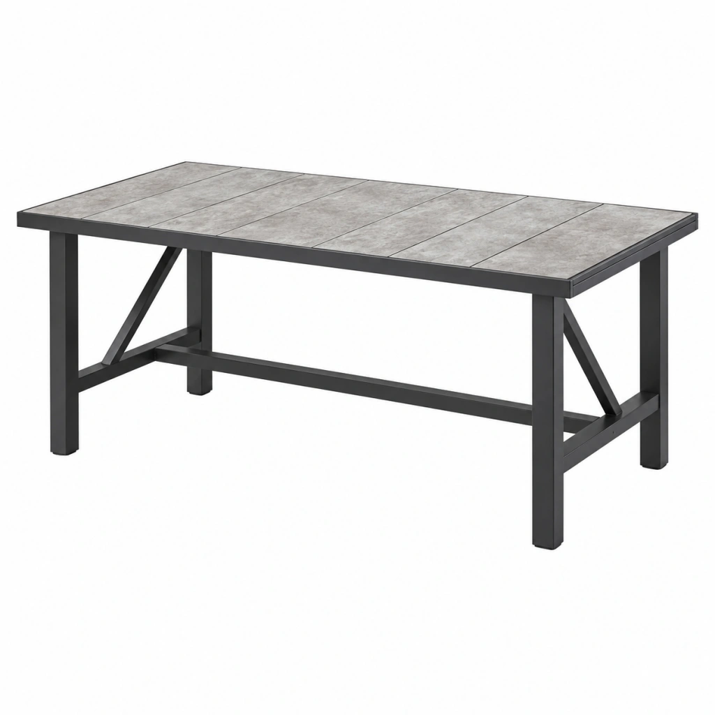 Gartentisch 180 x 90 x 75 cm mit Keramikplatte grau Metallgestell für Terrasse im Industriestil