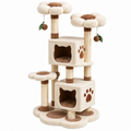 Kratzbaum 60 x 60 x 145 cm Cremebraun Plüsch Sisal mit Katzenhöhlen Liegeflächen Spielbällen