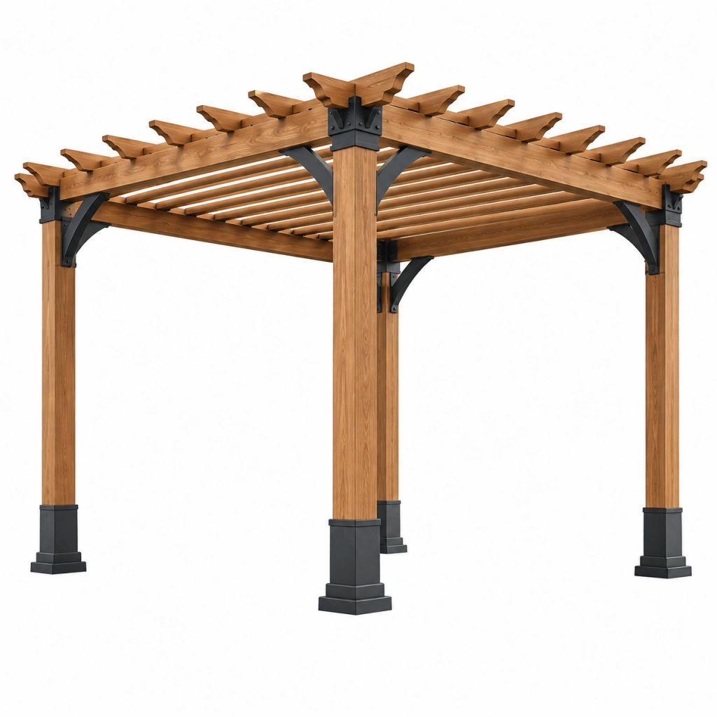 Holz Pergola 300 x 300 x 240 cm Braun mit offenem Lattendach für Garten