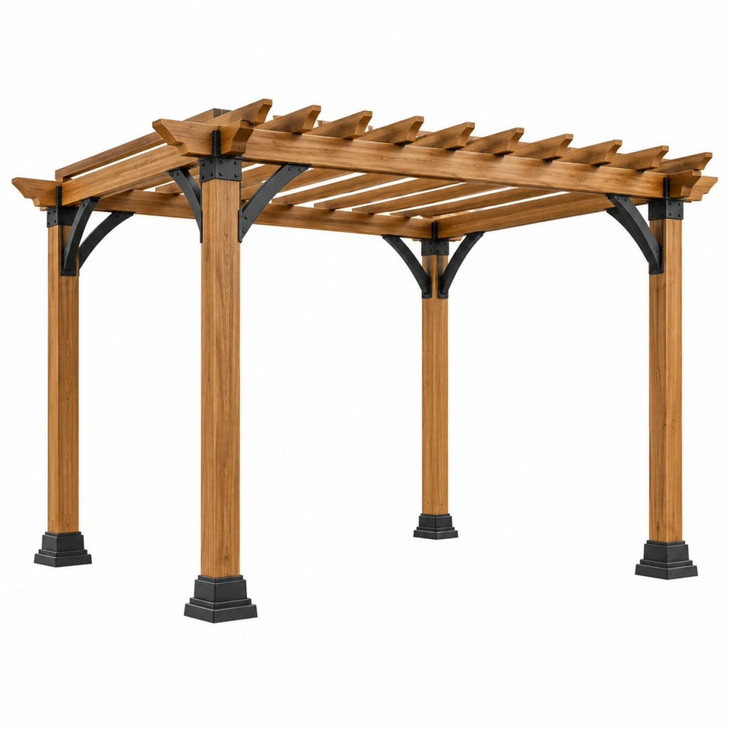Pergola 300 x 300 x 250 cm aus Holz Braun Schwarz mit offenem Lattendach für den Garten