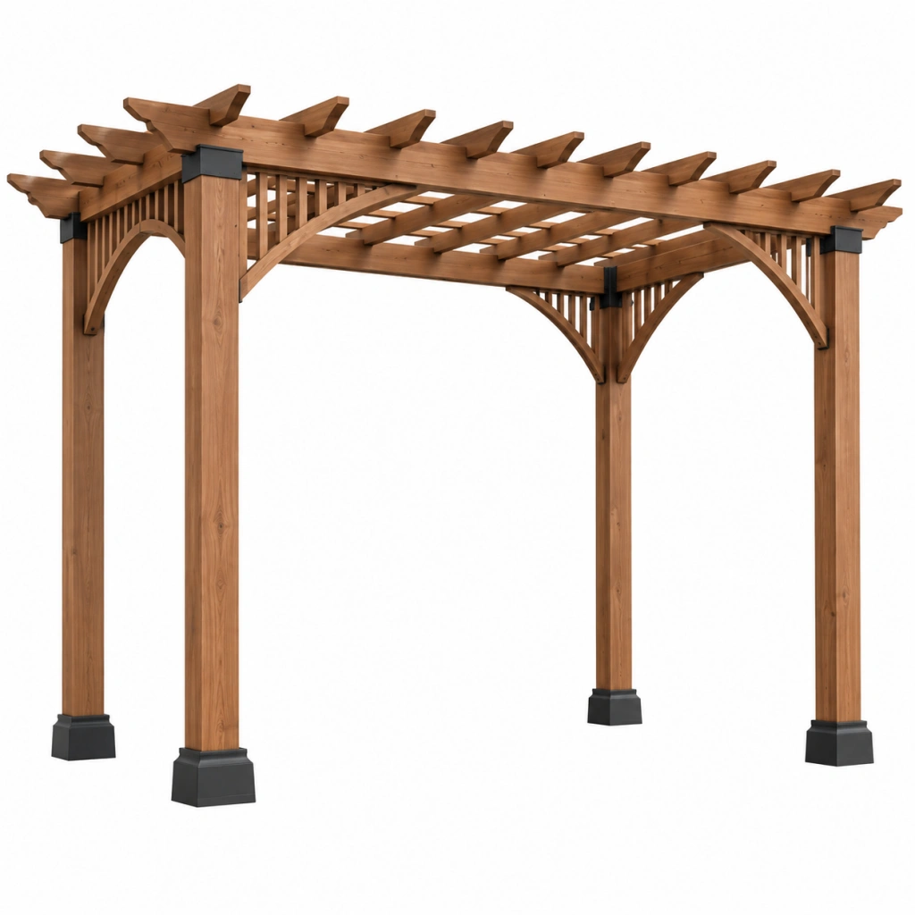 Gartenpergola 300 x 300 x 250 cm Holz Braun mit Lamellendach im klassischen Stil