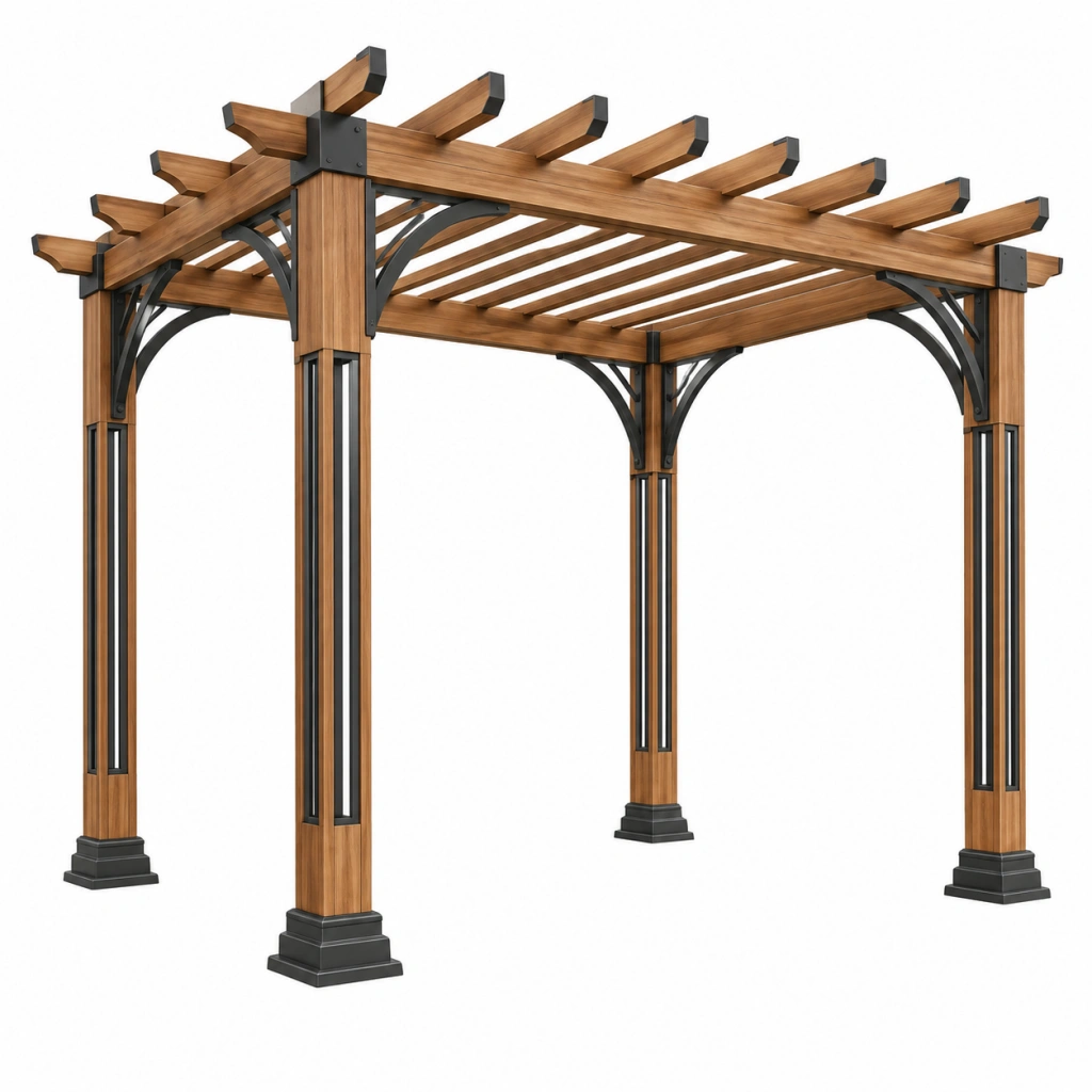 Pergola 300 x 300 x 250 cm Holz Metall Braun Schwarz mit Lamellendach für Garten
