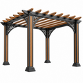 Pergola 300 x 300 x 250 cm aus Metall und Holz in Schwarz Braun mit offenem Lamellendach