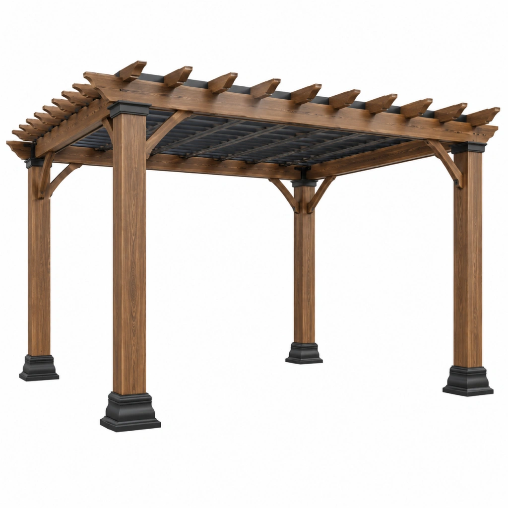 Holzpergola 300 x 300 x 230 cm braun mit Dachgitter für Garten im klassischen Stil