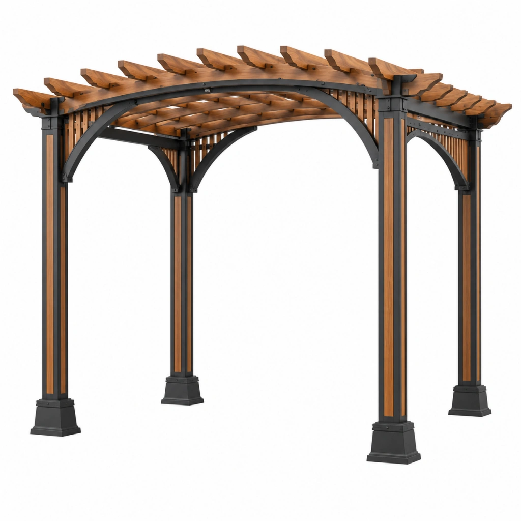 Gartenpergola 300 x 300 x 240 cm Holz Metall Braun Schwarz mit offenem Lamellendach