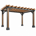 Pergola 300 x 300 x 250 cm aus Metall und Holz Braun Schwarz für Garten mit Lamellendach
