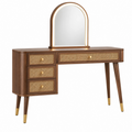 Schminktisch 120 x 45 x 150 cm Holz Braun mit Rattan und Spiegel im Retro Stil