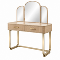 Schminktisch 120 x 45 x 150 cm Naturholz Gold aus Holzwerkstoff Glas Metall - mit dreiteiligem Spiegel und 2 Schubladen