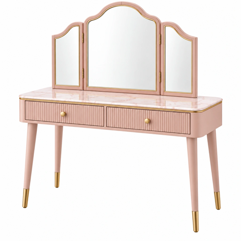 Frisiertisch 100 x 45 x 140 cm Rosa mit Spiegeln und Schubladen im Vintage-Stil