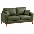 2-Sitzer Sofa 170 x 85 x 86 cm olivgrüner Kunstlederbezug mit Holzfüßen modernes Wohnzimmermöbel