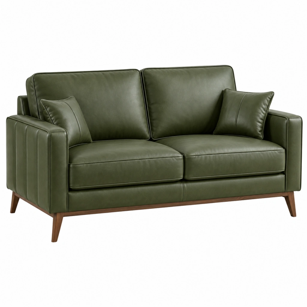 2-Sitzer Sofa 170 x 85 x 86 cm olivgrüner Kunstlederbezug mit Holzfüßen modernes Wohnzimmermöbel