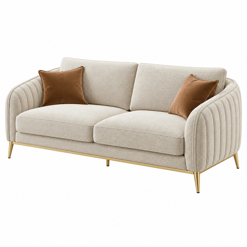 2-Sitzer Sofa 180 x 90 x 78 cm aus Textilgewebe in Creme - gepolstertes Wohnzimmer Sofa mit Metallfüßen