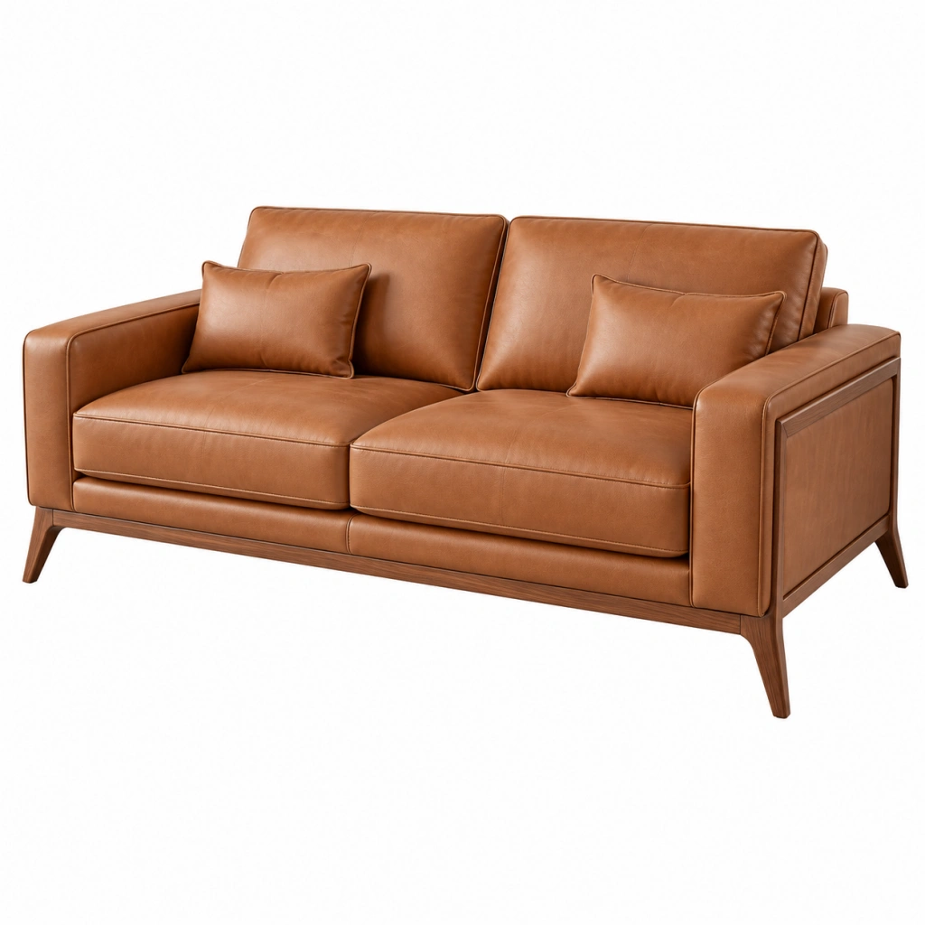 2-Sitzer Sofa 170 cm Braun Lederoptik Holzgestell Mid-Century