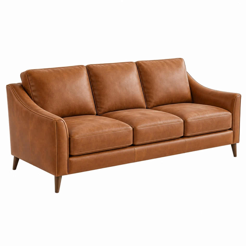 3-Sitzer Sofa 210 cm in Cognacbraun Lederoptik mit Polsterung und Holzfüßen