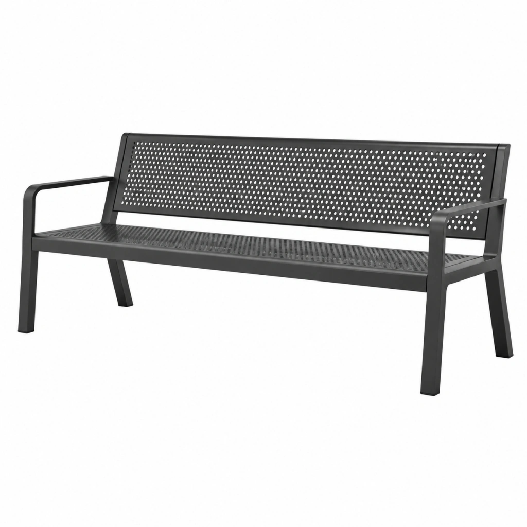 Gartenbank 150 x 60 x 85 cm Metall schwarz für Außenbereich mit perforierter Rückenlehne