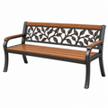 Gartenbank 125 x 60 x 85 cm aus Holz und Metall Braun Schwarz mit Blättermuster