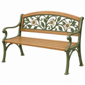 Gartenbank 125 x 60 x 90 cm Holz Metall Grün Braun mit Blumenornamenten
