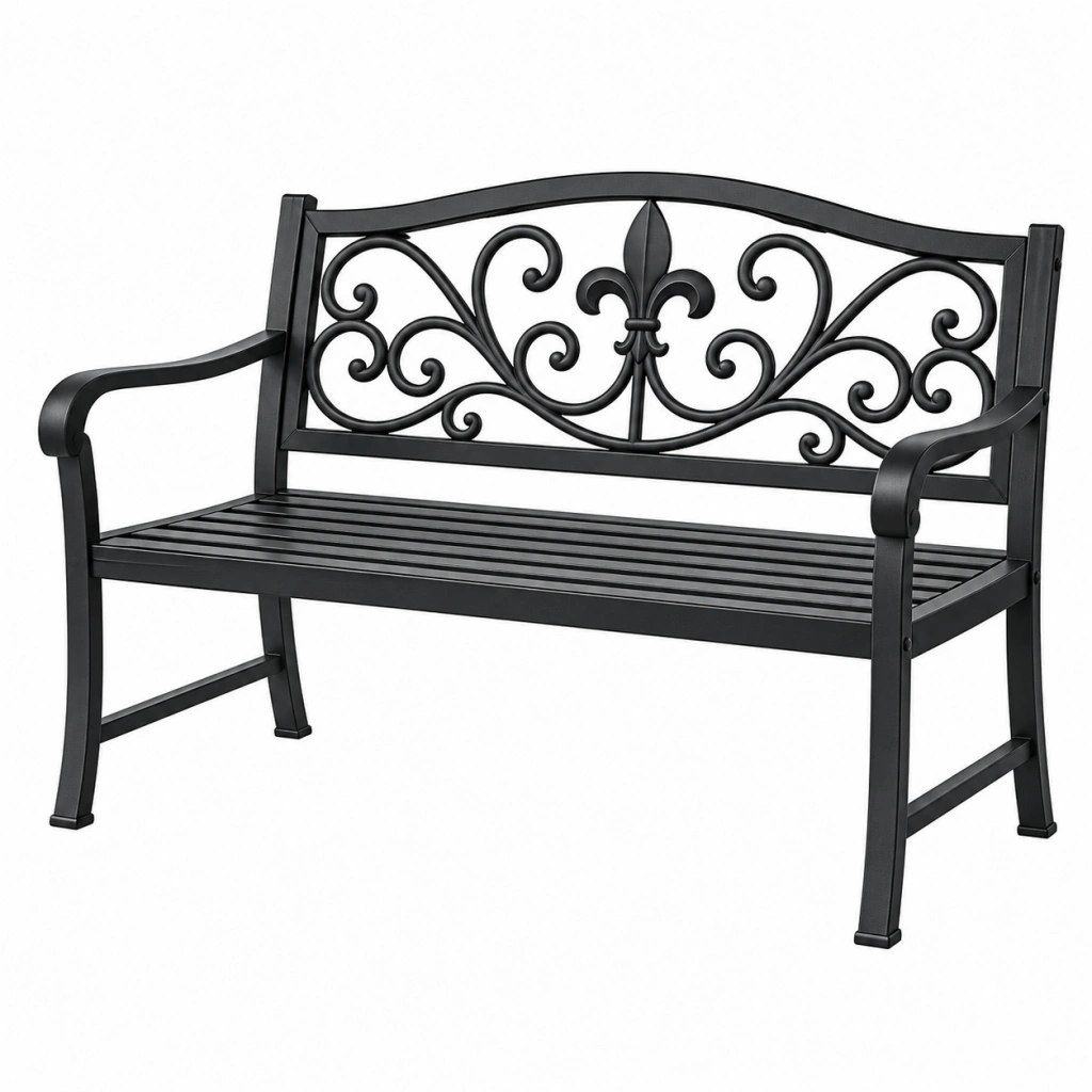 Gartenbank 127 cm Metall Schwarz mit Armlehnen im klassischen Stil